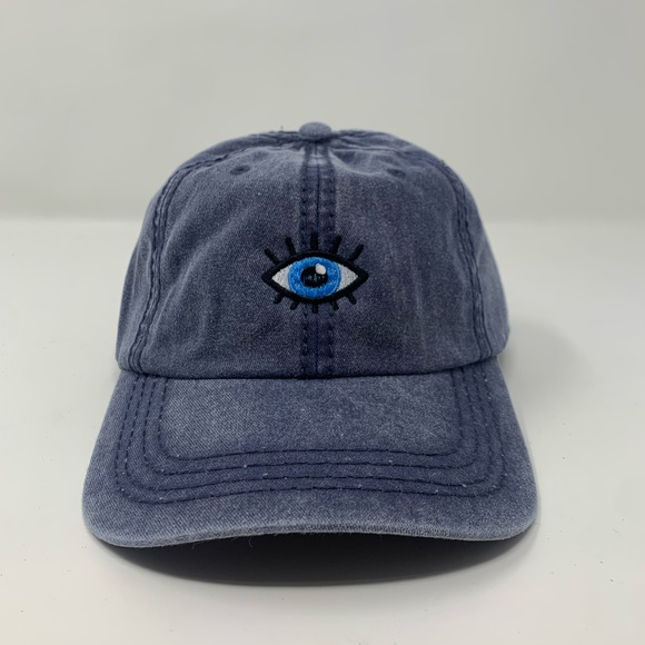 Dark Beige - Evil Eye Embroidered 6 Panel Pigment Dyed Baseball Dad Hat - Picture 3 of 4
